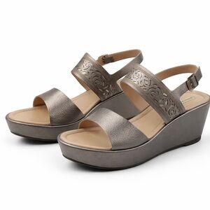 Carlo Rossetti Vintage Metallic Wedge Sandals Platform Slingback Women Size 9.5